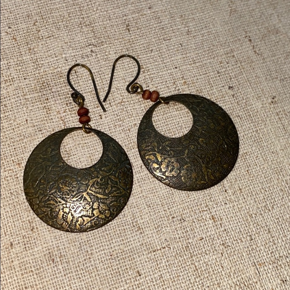 🔴 Floral brown copper earrings